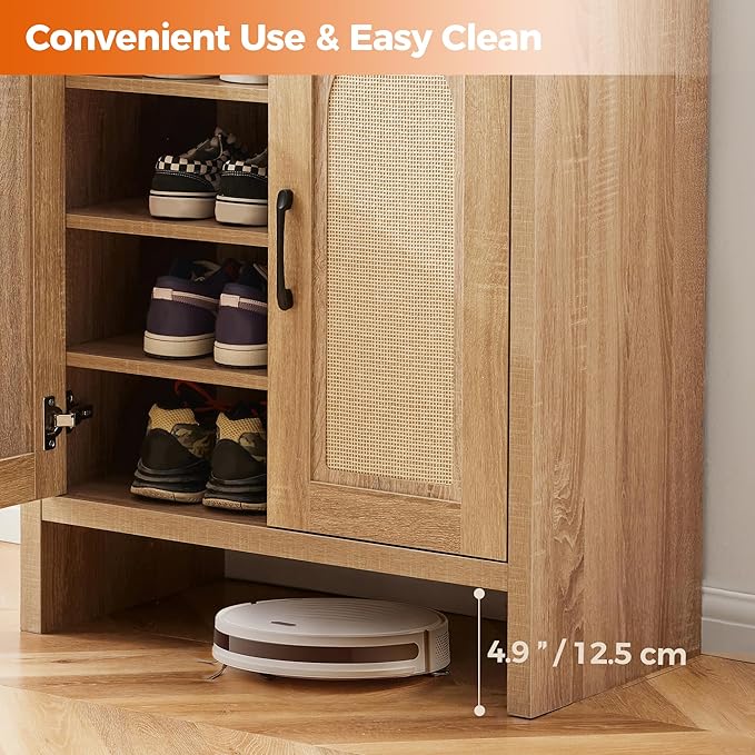 Shoe Cabinet Storage for Entryway, Natural Rattan Shoe Storage Cabinet - Image 9