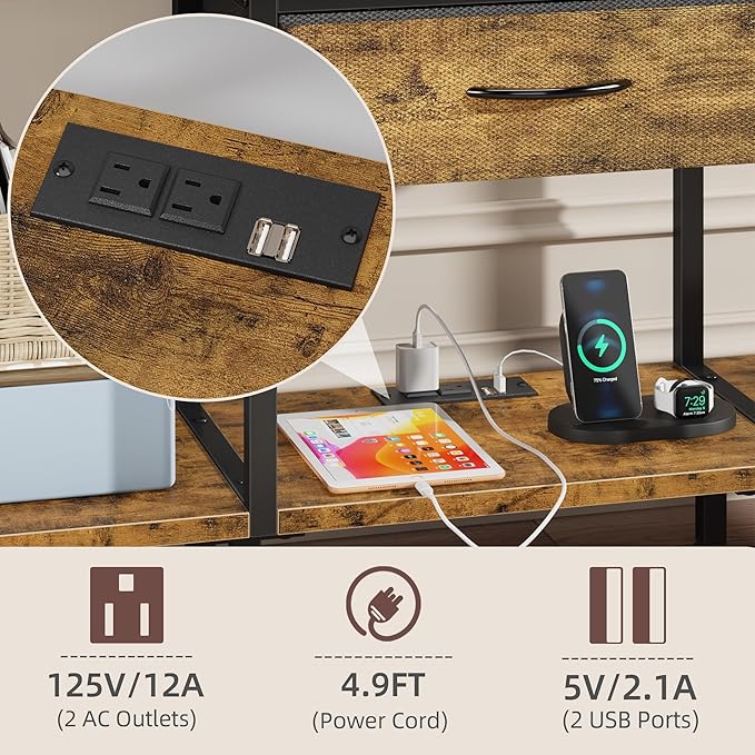 LED TV Stand with Power Outlet and Fabric Drawer - Image 3