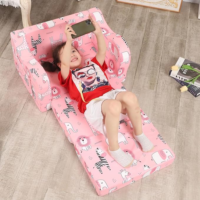 Pink Kids Sofa, 2-in-1 Kids Couch Fold Out, Convertible Sofa to Bed - Image 7