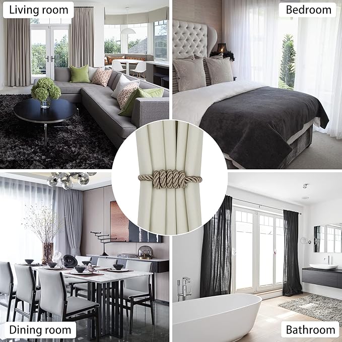 BEL AVENIR Magnetic Curtain Tiebacks, Decorative Drapery Holdbacks Modern Woven - Image 5