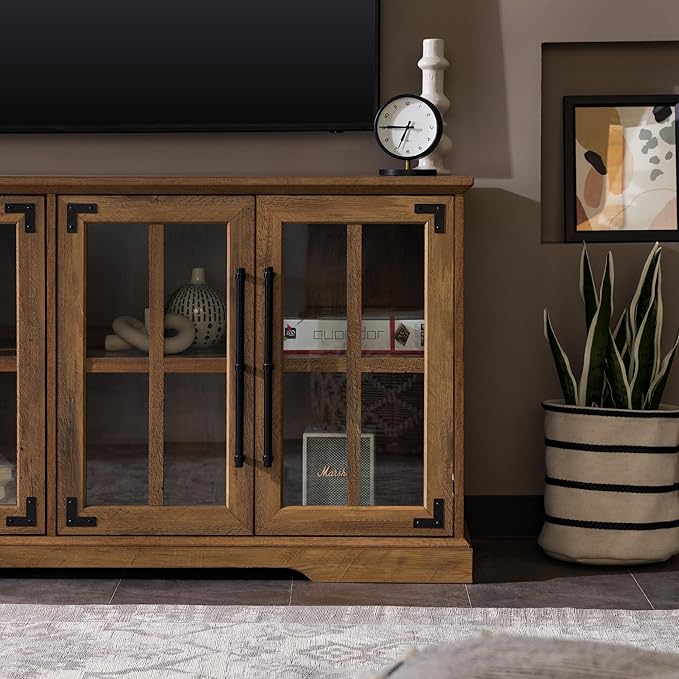 Walker Edison Farmhouse Barn Glass Door Wood Universal TV Stand - Image 6