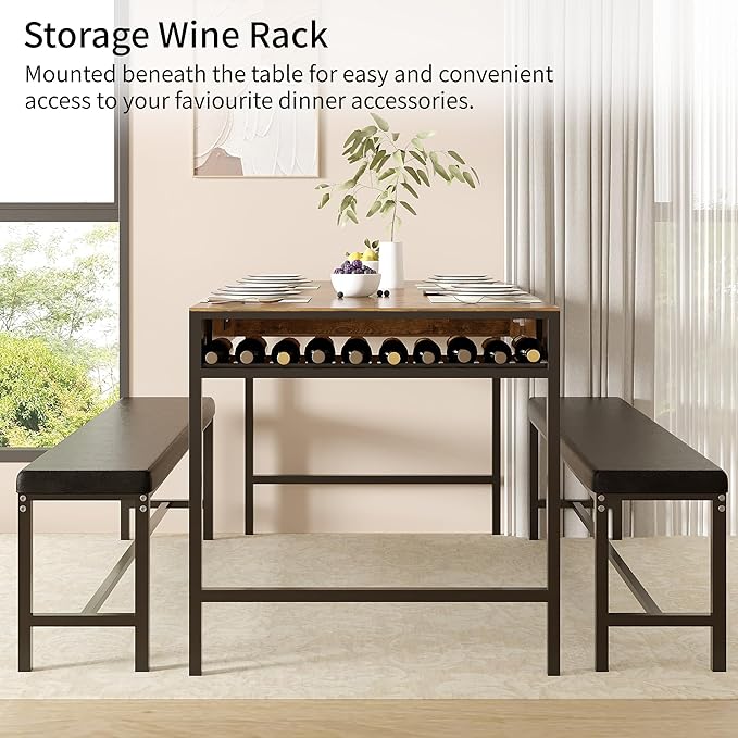 VECELO 65" Dining Table Set for 4-6, 3-Piece Kitchen Set - Image 4