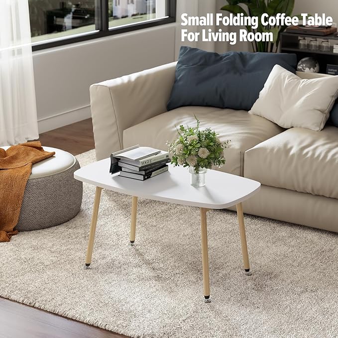 WOHOMO Folding Coffee Table White Small Coffee Tables - Image 4