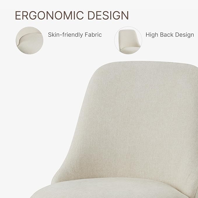 Swivel Dining Chair Mid Century Modern DeskChair High Back Upholstered Linen - Image 6