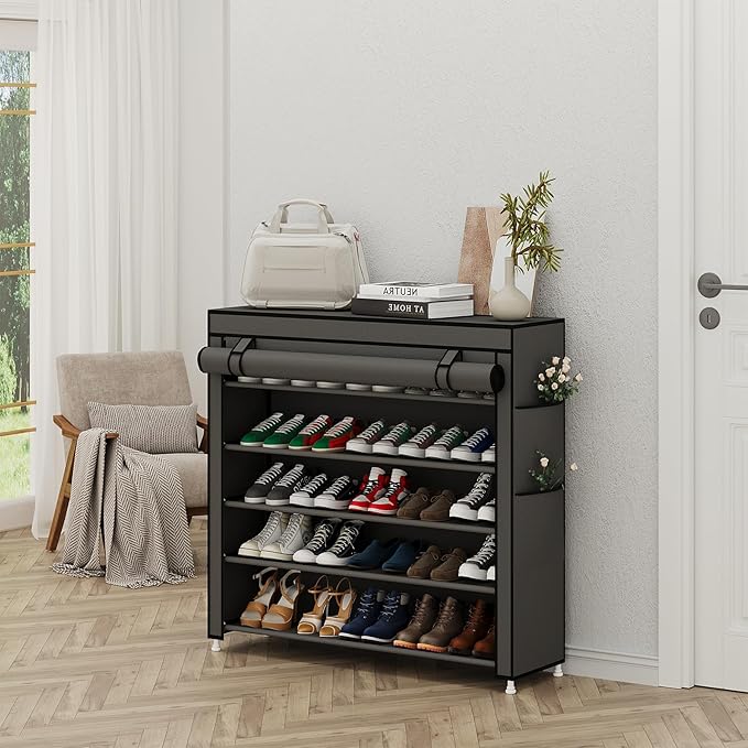 Calmootey 5 Tier Shoe Rack Organizer to Hold 25 Pairs, Portable Shoe Shelf - Image 2
