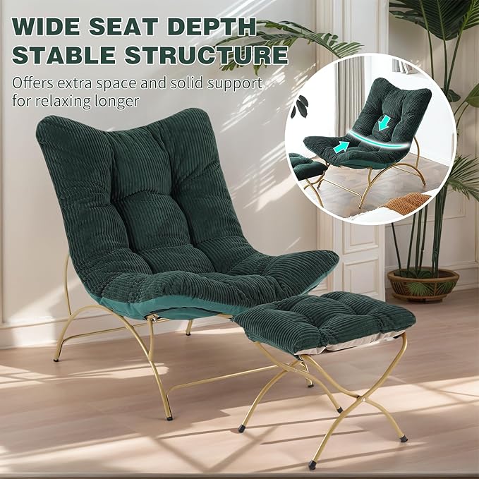 Welnow Accent Chair with Ottoman, Lounge Comfy Soft Leisure Metal Frame Reading - Image 3