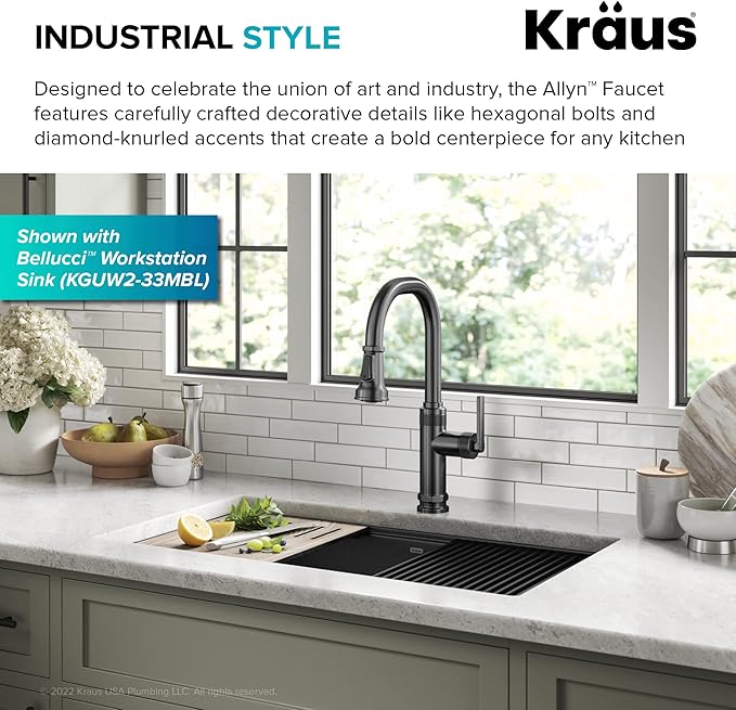 KRAUS Allyn Industrial Pull-Down Single Handle Kitchen Faucet in Spot-Free - Image 4