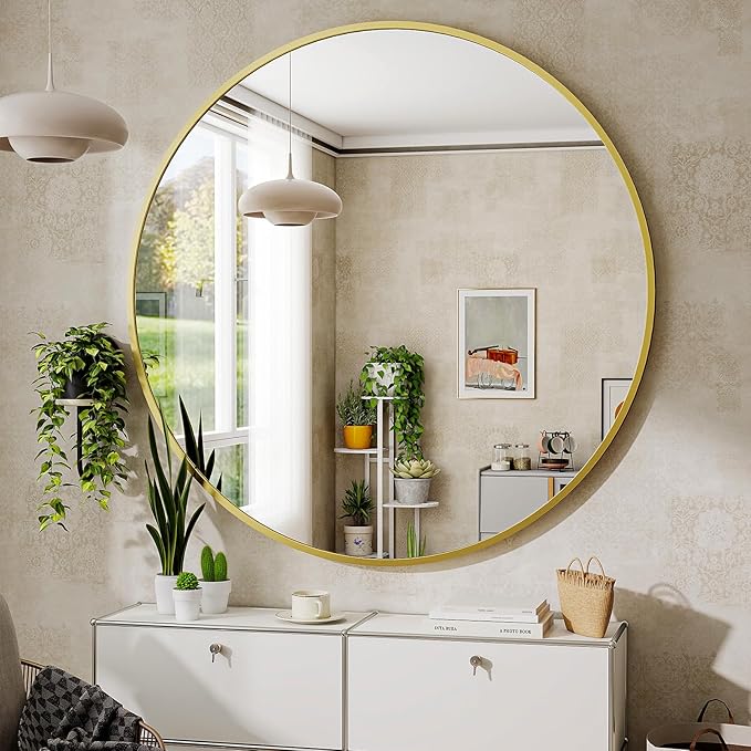 BEAUTYPEAK 48 Inch Round Mirror, Metal Frame Circle Mirror, Wall Mounted - Image 7