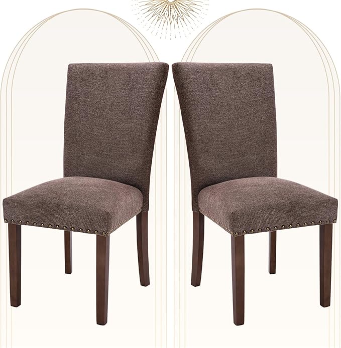 COLAMY Upholstered Parsons Dining Chairs Set of 2, Fabric Dining Room Kitchen by COLAMYINC