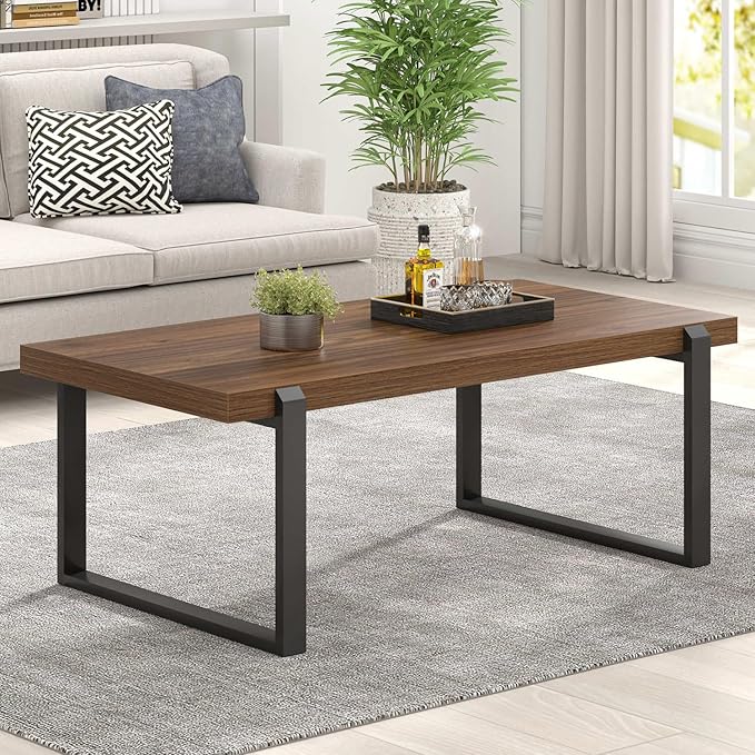 FOLUBAN Modern Coffee Table, Rustic Wood and Metal Center Table, Industrial - Image 3