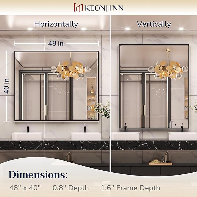 Keonjinn Black Bathroom Mirror 48” x 40” Wall Mirror - Image 7