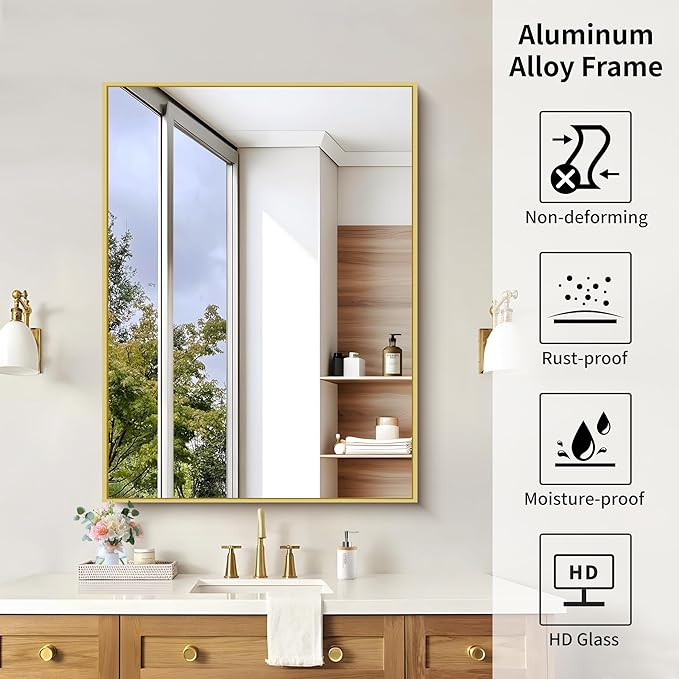 KOCUUY 30x40 Inch Large Gold Wall Mounted Mirror, Aluminum Framed Decorative - Image 4