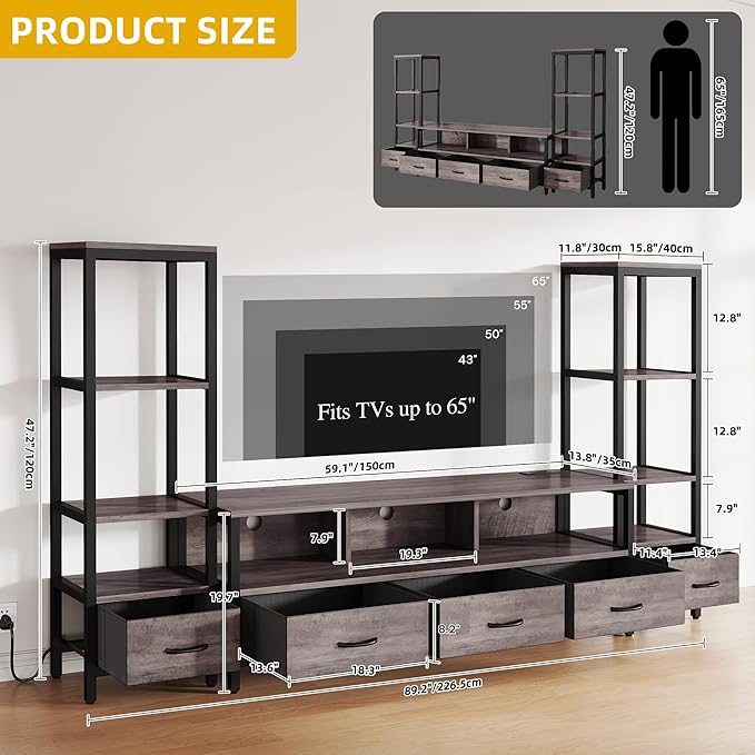 DWVO Entertainment Center with Bookshelves, LED TV Stand - Image 3