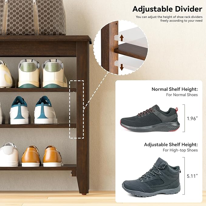 Shoe Bench Storage Rubberwood, Entryway Bench - Image 7