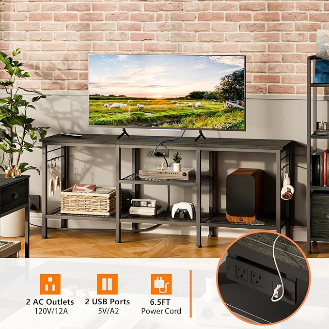 Furologee TV Stand with Power Outlets, Entertainment Center with Open Storage - Image 3