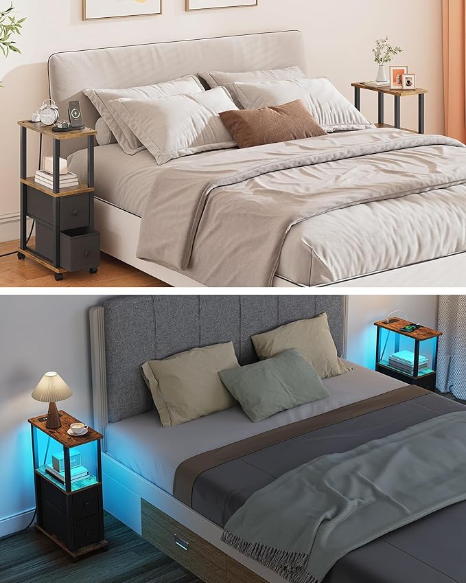 TUTOTAK Small Narrow End Tables, LED Side Tables - Image 9