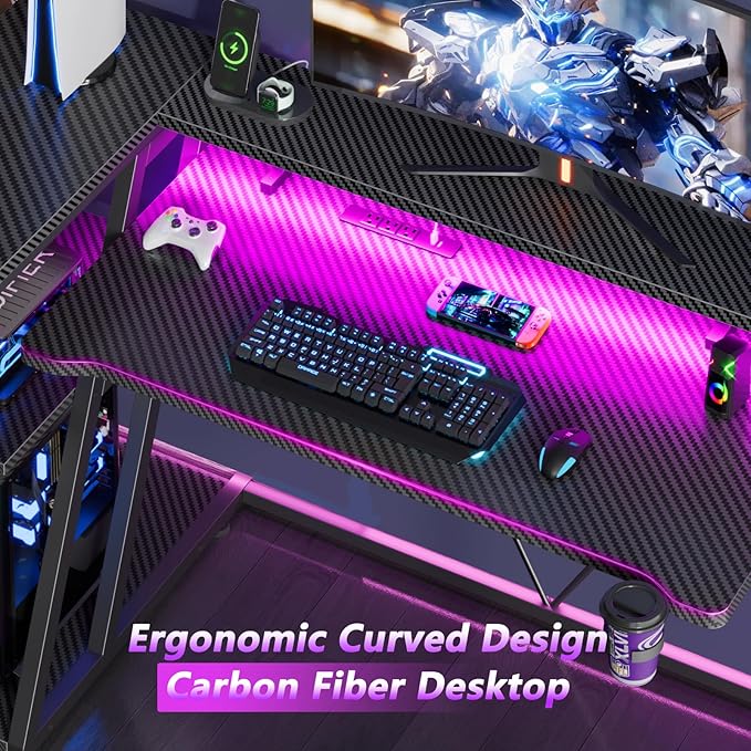 40 Inch Gaming Desk with Power Outlet & LED Lights, L Shaped Computer Gaming - Image 8
