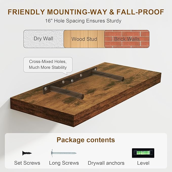 30 Inch Floating Shelves, Rustic Floating Wall Shelves 8 Inch Deep, 30 x 8 - Image 7