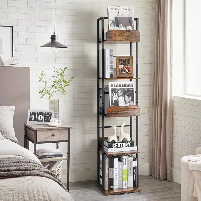 Bikoney Rotating Bookshelf, 360 Display Spinning Bookshelf Tower, 5-Tier Narrow - Image 9