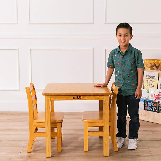 ECR4Kids 24in x 24in Hardwood Table and Chair Set, 12in Seat Height, Kids - Image 9