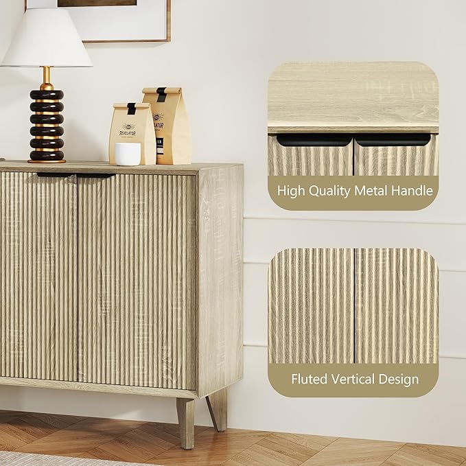 Fluted Cabinet with Storage, Buffet Storage with 4 Doors, Buffet Sideborad - Image 4