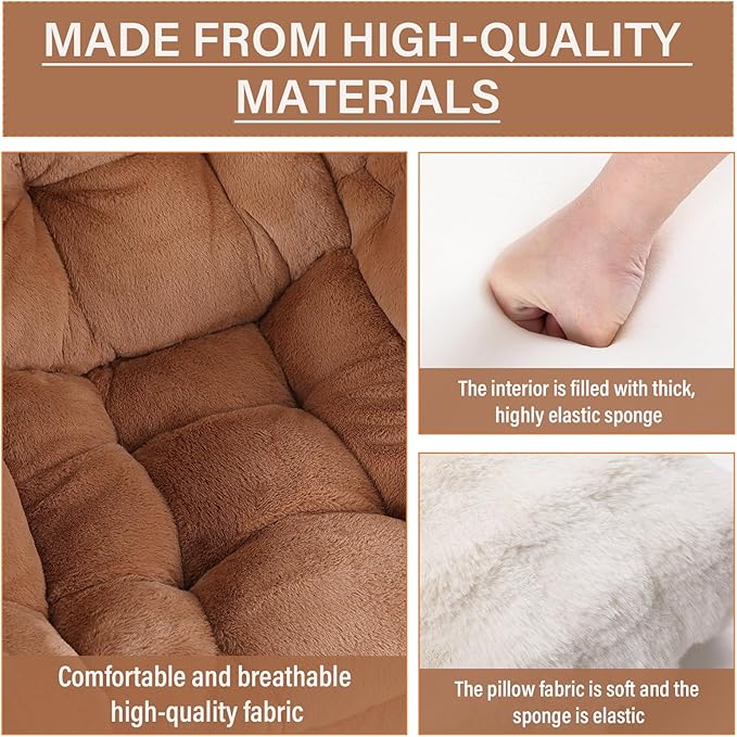 Lazy Chair with Ottoman, Comfy Reading Lounge Chair with Footstool & Throw - Image 5