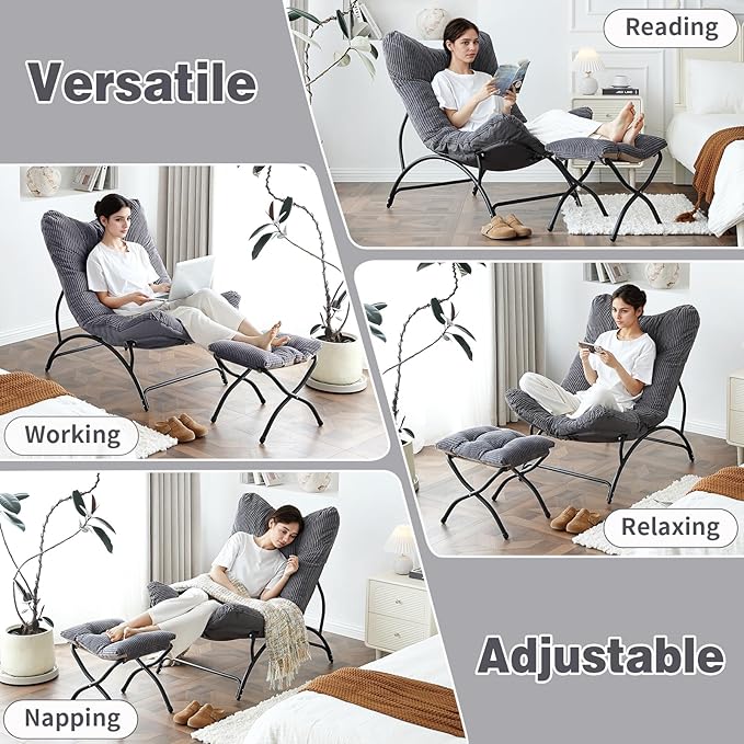 Welnow Accent Chair with Ottoman, Lounge Comfy Soft Leisure Metal Frame Reading - Image 9
