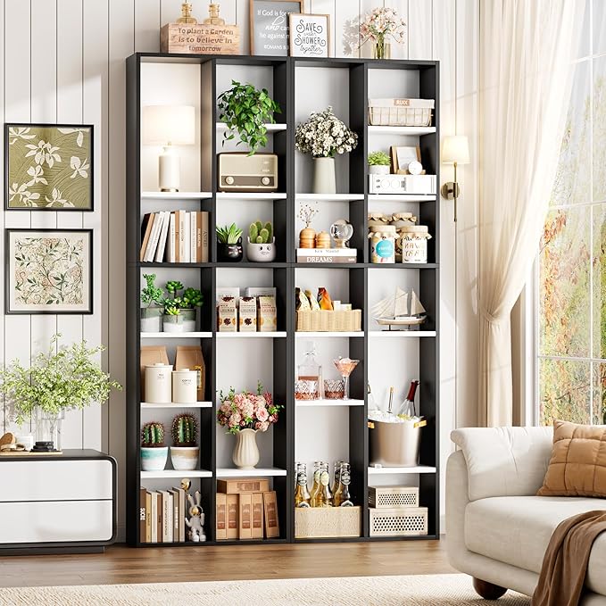 FOTOSOK 71'' Tall Bookshelf, Double Wide Media Tower Rack CD DVD Rack Display - Image 4