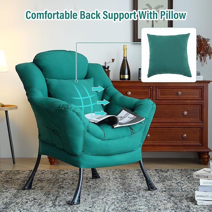 Lazy Chair with Pillow for Living Room, Modern Lounge Accent Chair with - Image 3