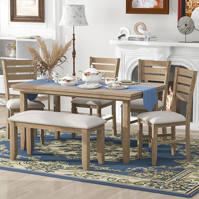 SogesPower 6-Piece Rustic Dining Table Set by SogesPower