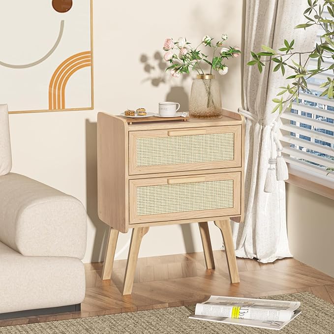 Lerliuo Rattan Nightstand, Boho Night Stand - Image 8
