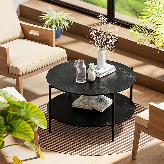 Round Coffee Table, 2-Tier 32.9" Circle Coffee Tables - Image 3