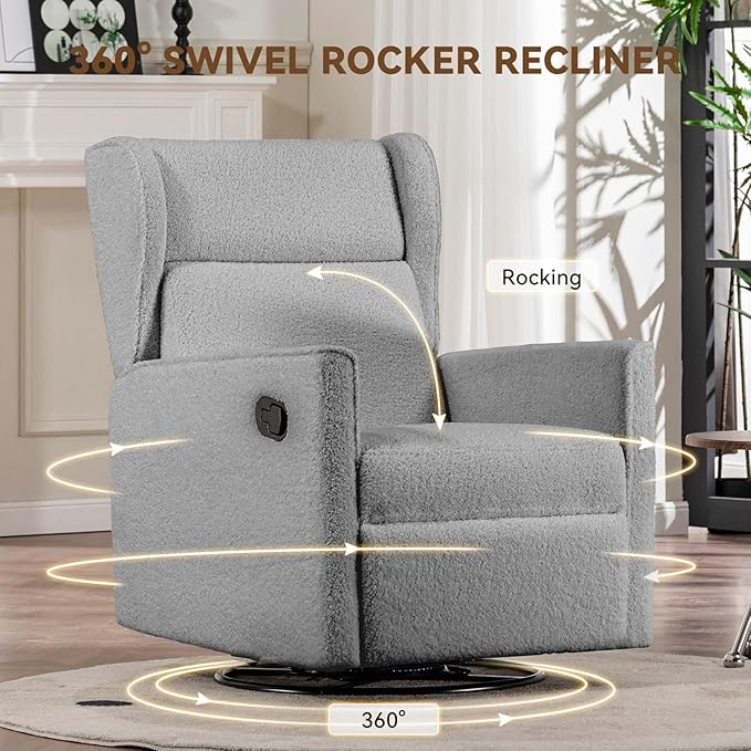 COMHOMA Nursery Rocking Chair Teddy Upholstered Swivel Rocker Recliner Manual - Image 3