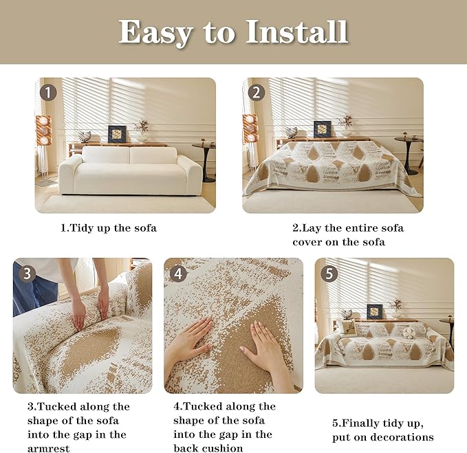MYSKY HOME Couch Cover for Dogs Washable Khaki Rhombic Couch Sofa Protector - Image 6