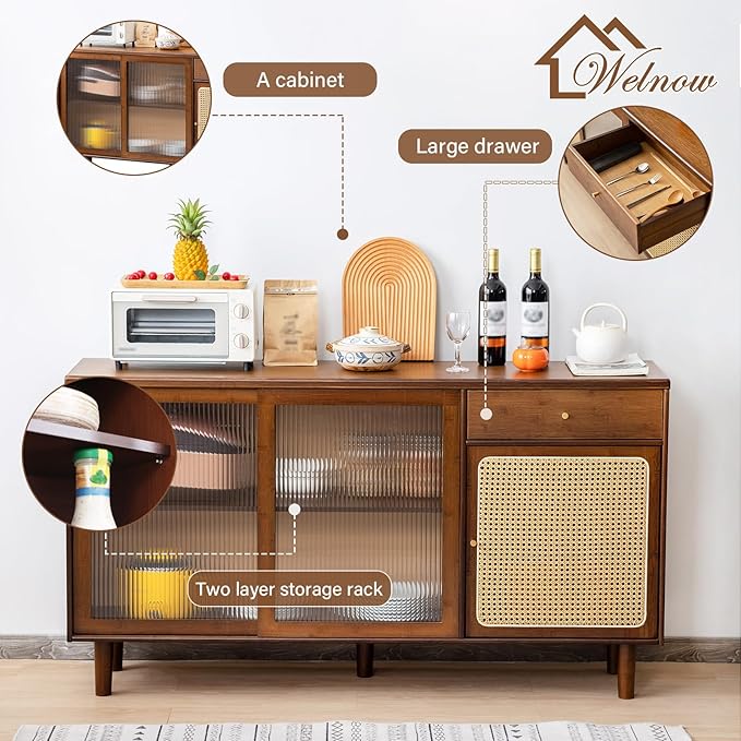 Welnow Buffet Cabinet, Bamboo Sideboard - Image 5