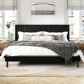 King Size Bed Frame with Velvet Upholstered Headboard, Platform Bed with Strong by SISMPLLY