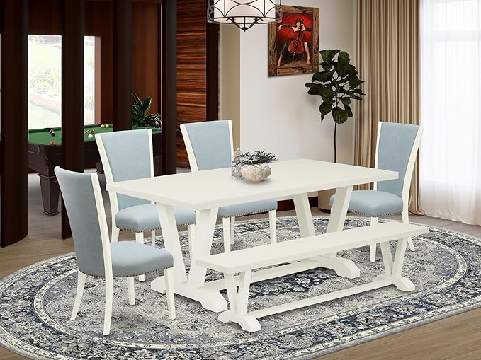 East West Furniture V027VE215-6 6 Piece Dining Set Contains a Rectangle Dining - Image 2