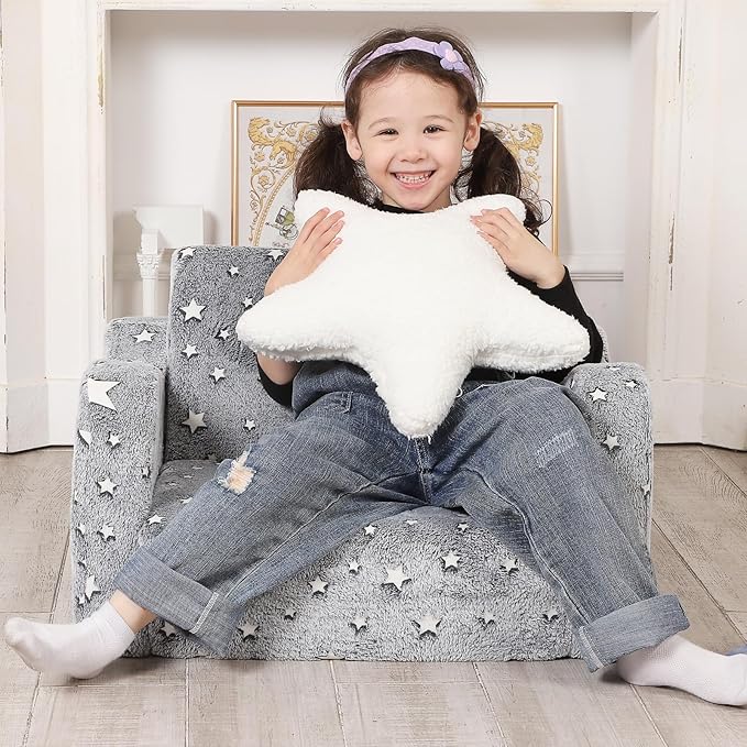 Star Glow in The Dark Toddler Couch, 2-in-1 Toddler Soft Couch Fold Out - Image 2