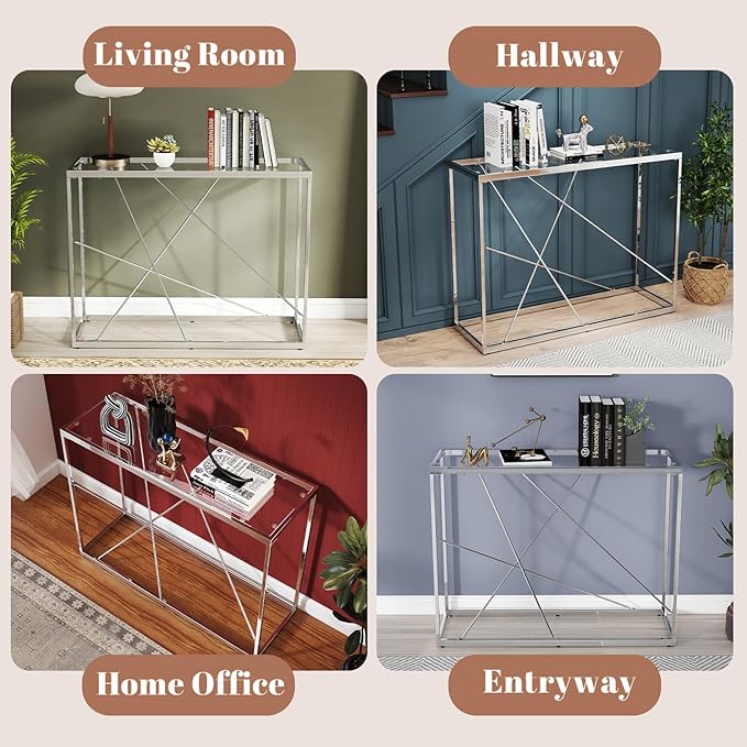 OIOG Glass Console Table for Entryway, Modern Sofa Table - Image 5