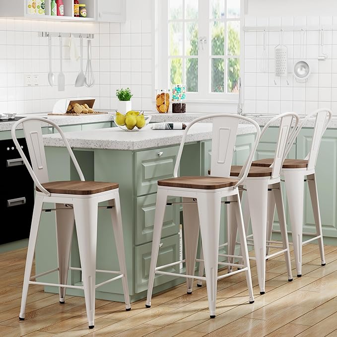 Yongqiang 30 inch Bar Stools Set of 4 Farmhouse Bar Height Stools High Back - Image 4