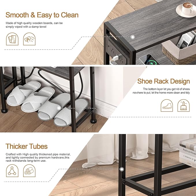 Small Narrow Side Table with Charging Station, Skinny End Table - Image 7