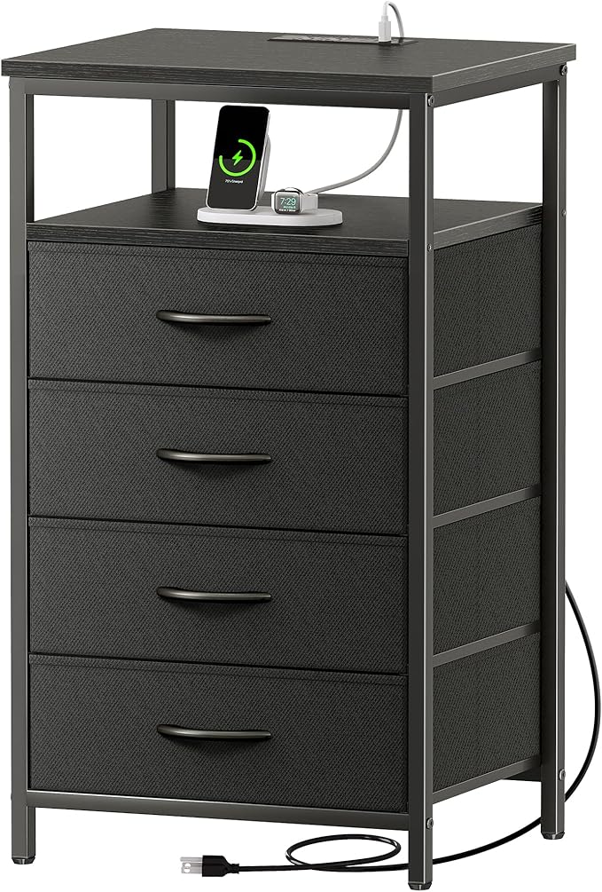Huuger Night Stand with Charging Station, 4 Drawer Dresser by Huuger