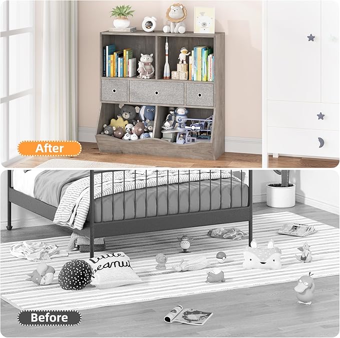 IDEALHOUSE 7-Cubby Large Kids Toy Storage Organizer, Children Wood Bookcase and - Image 7