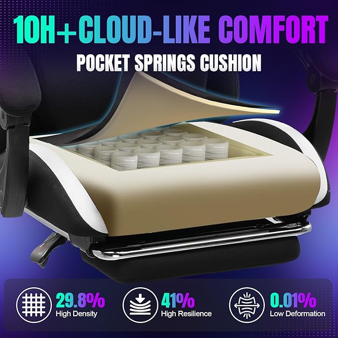 GTRACING Gaming Chair with Foot Rest & Racing Style RGB LED Lights, Breathable - Image 4