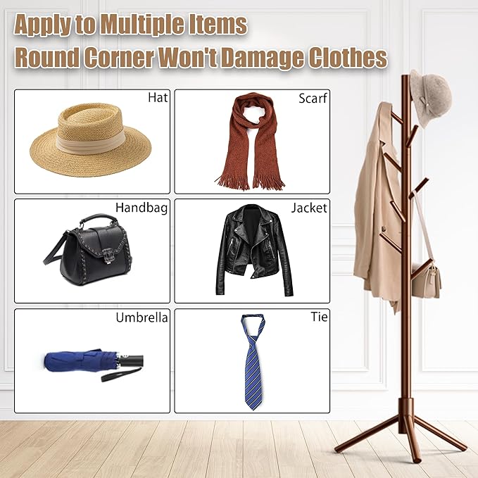 Wooden Coat Rack Stand, Freestanding Coat Rack - Image 6