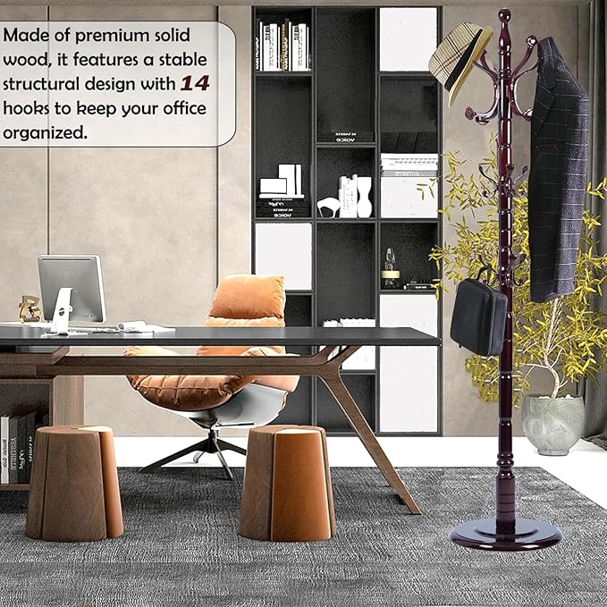 Coat Racks Free Standing with 14 Hooks, Natural Wood Coat Stands - Image 4