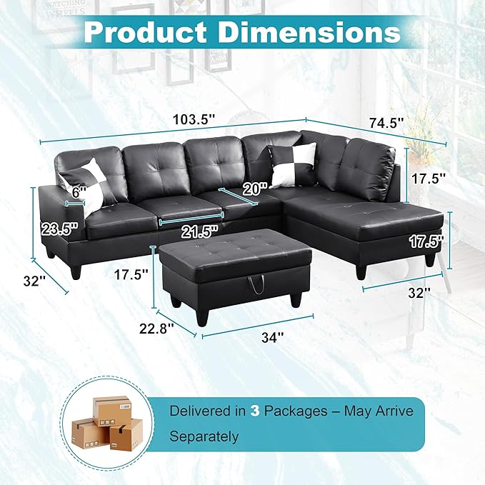 103.5" Oversized Sectional Couch, L Shaped Couch - Image 2