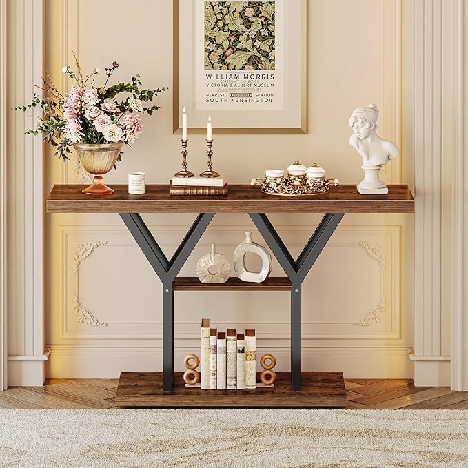Huuger 47.2 Inch Entryway Table, Industrial Console Sofa Table, 3 Tier Accent - Image 3