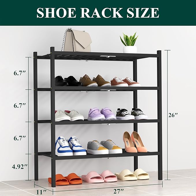 Smiry Shoe Rack, 4 Tier Thick Bamboo Shoe Organizer, Stackable Free Standing - Image 2