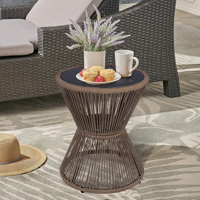 LEWIS&WAYNE Small Outdoor Side Table Patio 20’’ H Woven Rope Hourglass End Table - Image 6